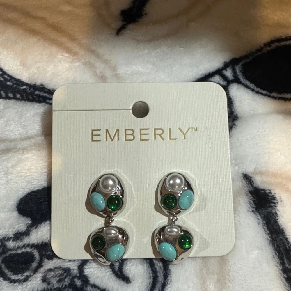 NWT Emberly Silver, Blue, White and Green Earrings - Picture 2 of 4